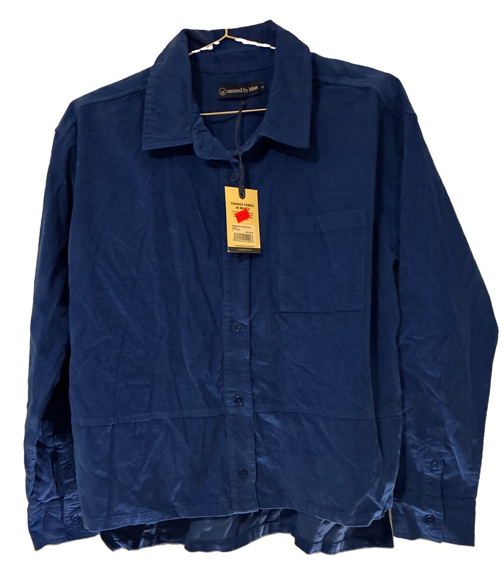 Womens Blue Corduroy Medium Button Down Shirt Size S